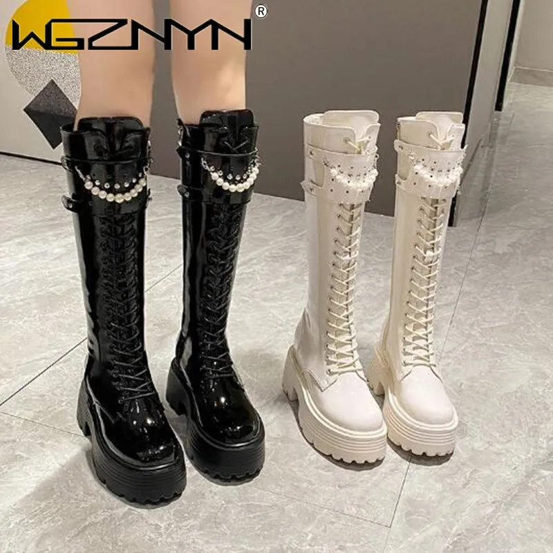Knee High Boots Women - 겨울 가죽 따뜻한 플러시 부츠 여성