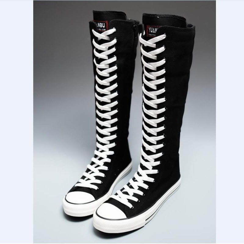 2025 여성용 새로운 하이탑 캔버스 슈즈 한국판 롱  - Knee High Boots Women 리뷰 및 가격