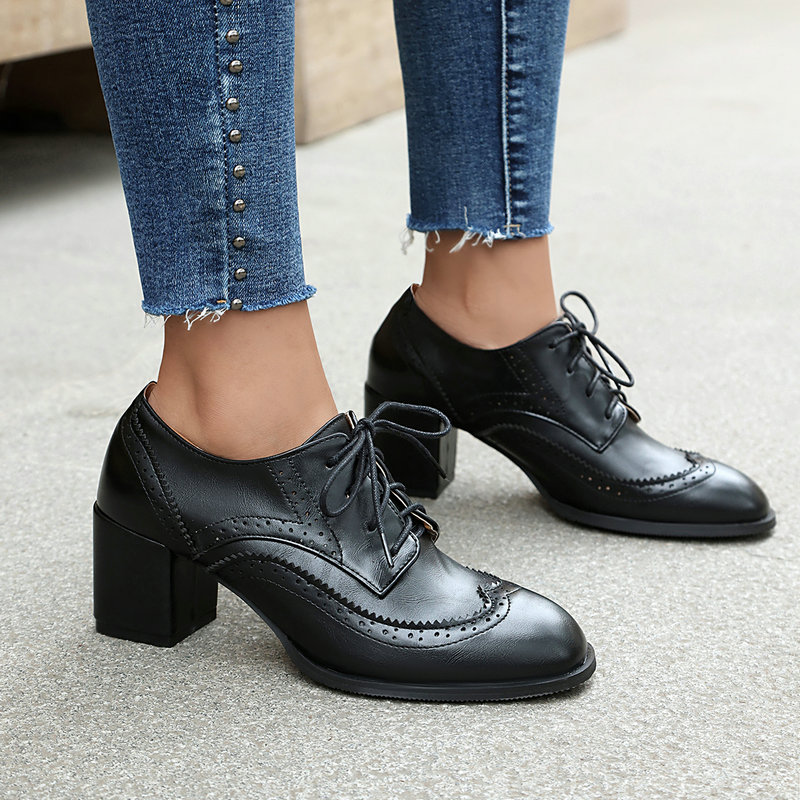 플러스 사이즈 36-48 브라운 블랙 컬러 영국 여성용 - Oxford Lace Up Women 리뷰 및 가격
