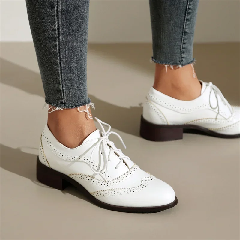 영국 플랫 여성 옥스퍼드 미드 스퀘어 힐 화이트 브라운 - Oxford Lace Up Women 리뷰 및 가격