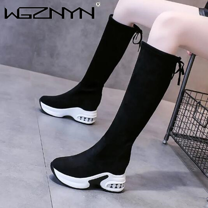 여성용 따뜻한 청키 플랫폼 롱 부츠, 레이스업 플록 무 - Knee High Boots Women 리뷰 및 가격